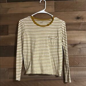 Madewell Mustard and White Striped Long Sleeve Tee